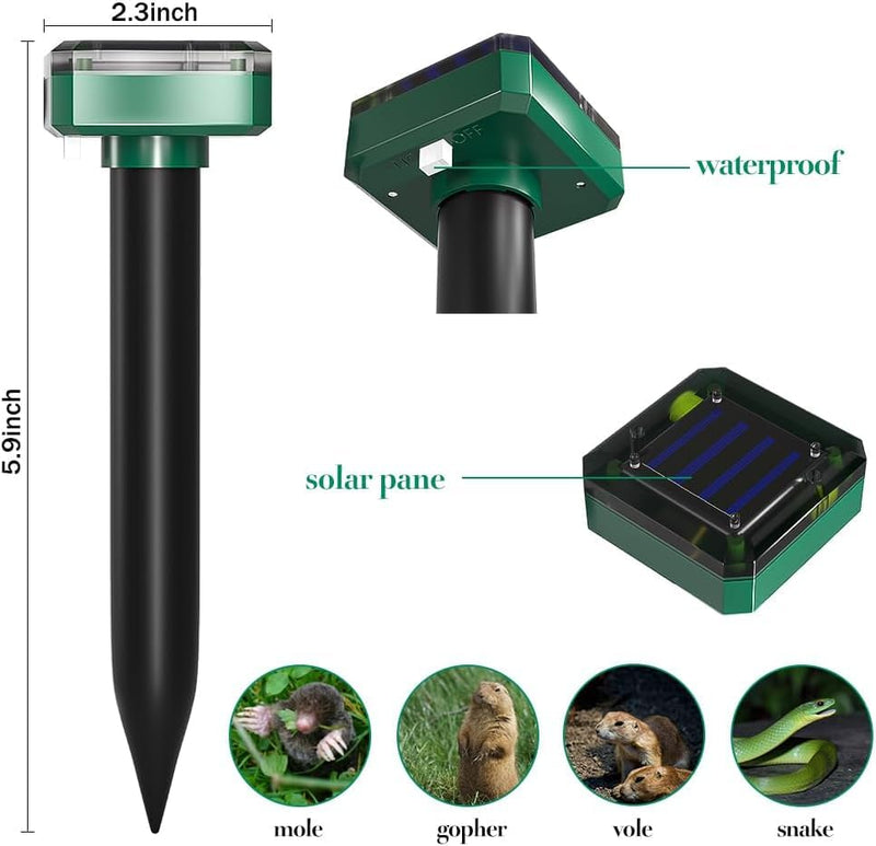 Mole Repellent Solar Powered, 8 Pack Waterproof Ultrasonic Gopher Vole Repellent Outdoor, Rat, Squirrel, Skunk, Repellent for Lawn Garden Yard