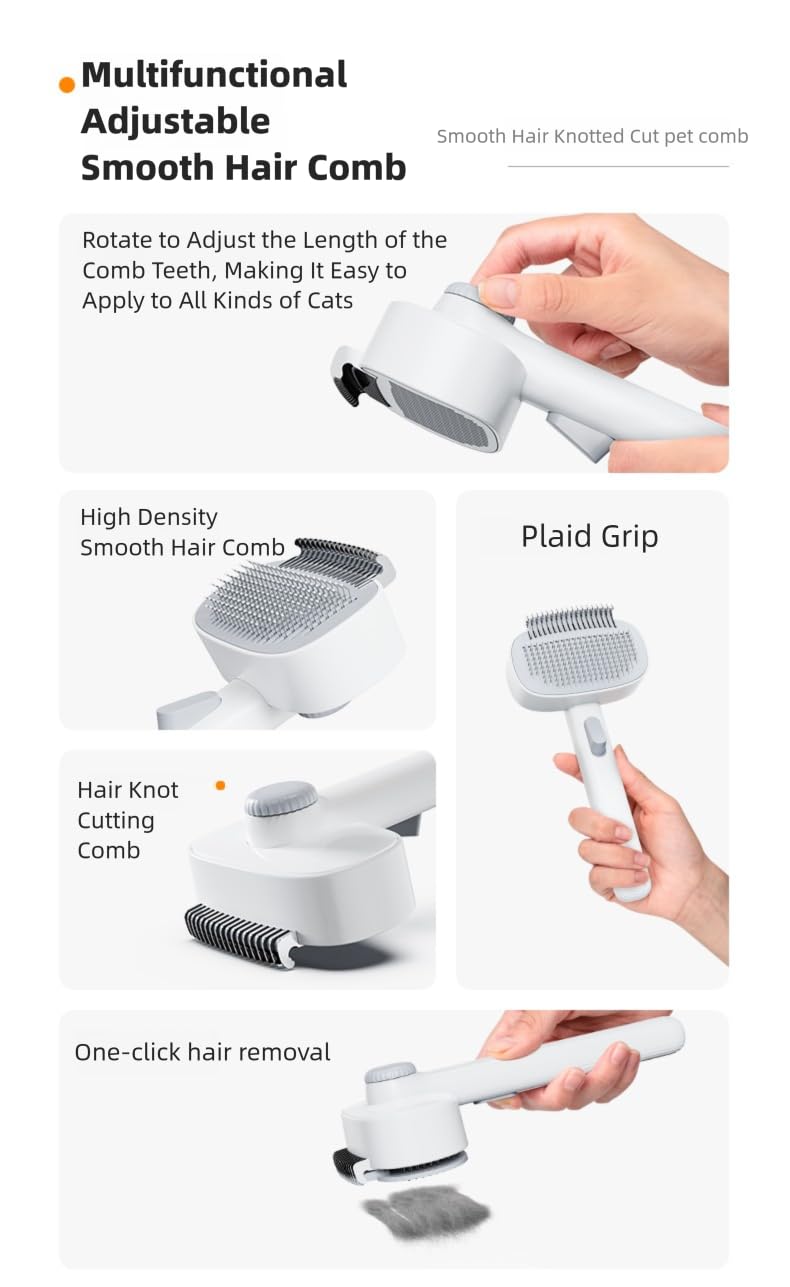 Adjustable Comb for Cats & Dogs: 2-in-1 Deshedding Brush with Hair Removal Board, Dematting Tool for Long/Short Hair - Undercoat Rake & Smooth Grooming Comb - PawsPlanet Australia
