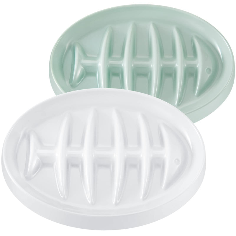 Maitys 2 Pack Cat Slow Feeder Bowl Slow Feed Cat Dish Fishbone Cat Slow Feeder Small Interactive Dog Feeder Dish Anti Gulping Pet Bowl for Cat and Dog Slow Eating to Against Bloat(White, Green) Green,White