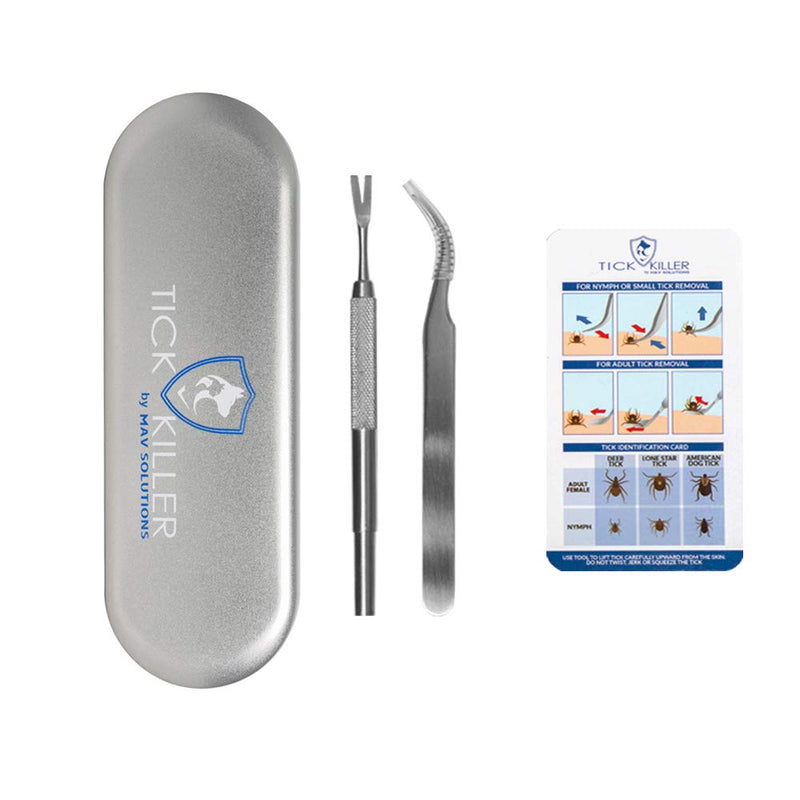 Platinum Tick Removal Tool Set, Stainless Steel Tick Remover Tweezers Kit, Protective Metal Case, Identification Card & Plastic Mini Bags - PawsPlanet Australia
