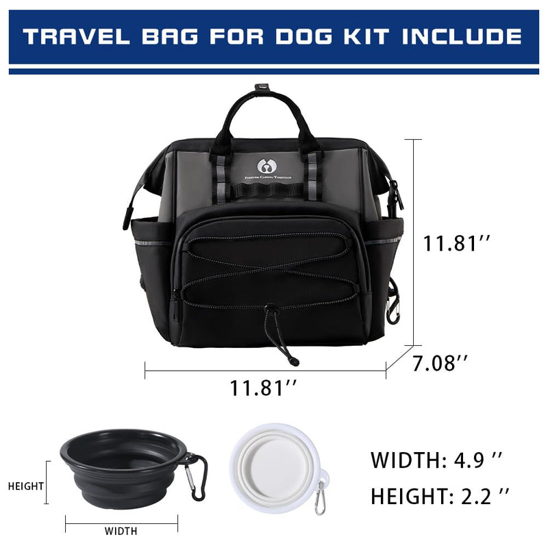 Dog Travel Bag, Airline Approved Pet Supplies Backpack, Dog Travel Backpack Accessories Set with 2 Silicone Collapsible Bowls and 1 Leash Clip for Camping, Road Trips & Weekends Away（Black） - PawsPlanet Australia