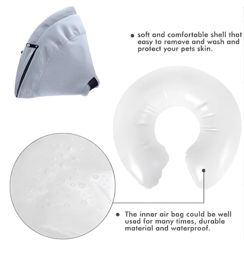 PAWRELIEF Soft Inflatable Dog Cat Cone Collar – Pet Recovery & Protective Dog Neck Collar for Large Dogs Cats to Prevent Scratching, Licking (Gray, Large) Gray