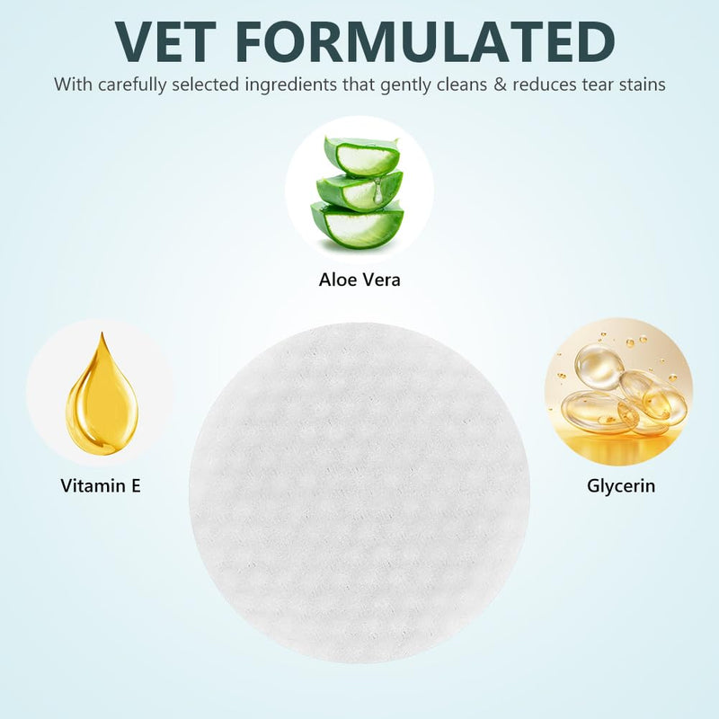 AOMIG Dog Eye Wipes for Discharge and Crust, Tear Stain Remover for Dogs, Gently Pet Wipes for Cats Eye Cleaner, Pet Wipers for Remove Eyes Debris Mucus Gunk, Puppy Ear Face Cleansing Pads 100ct 100pcs Eye Cleaning Pads