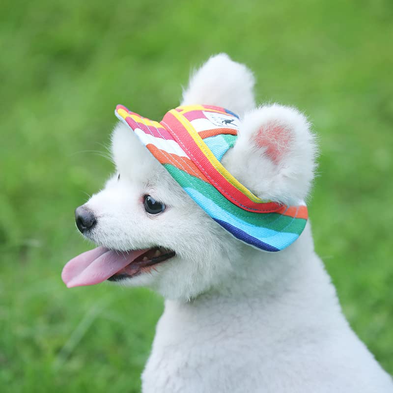 Pet Cap, Round Hat Fashion Dog Canvas Princess Hat Baseball Adjustable Chin Strap Sun Protection Visor for Puppy Dog (L, Color) L - PawsPlanet Australia