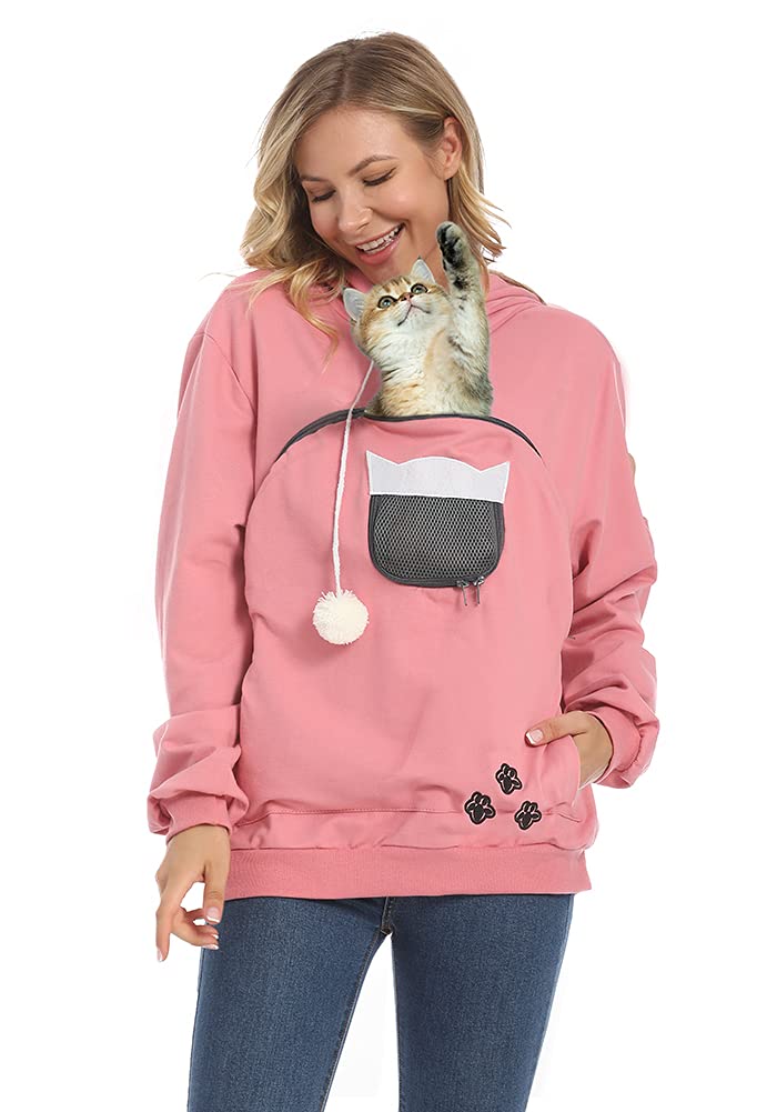 Women Pet Carrier Sweatshirt Puppy Kitten Holding Hoodies Long Sleeve Pouch Tops X-Large-XX-Large Red - PawsPlanet Australia