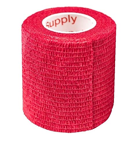 Vet Wrap Tape (Red) (2 Pack) (2 Inch x 15 feet) Self Adhesive Adherent Adhering Cohesive Flex Self Stick Bandage Grip Roll Dog Cat Pet Horse 2 Rolls Red
