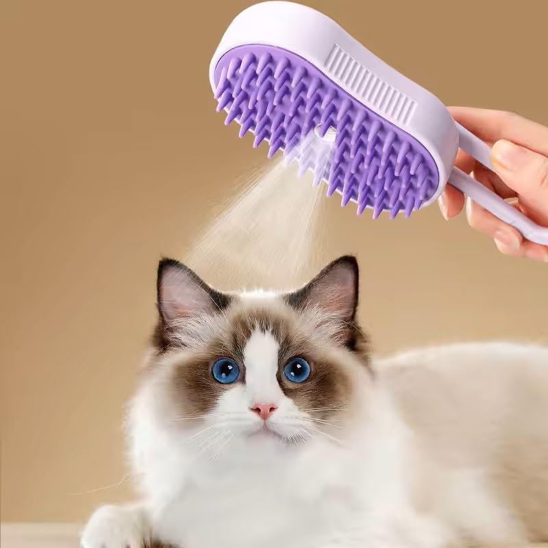 2024 Multifunctional Pet Grooming Brush - 3-in-1 Detangling and Massage Comb for Removing Loose Hair from Cats and Dogs Purple (Oblong) - PawsPlanet Australia