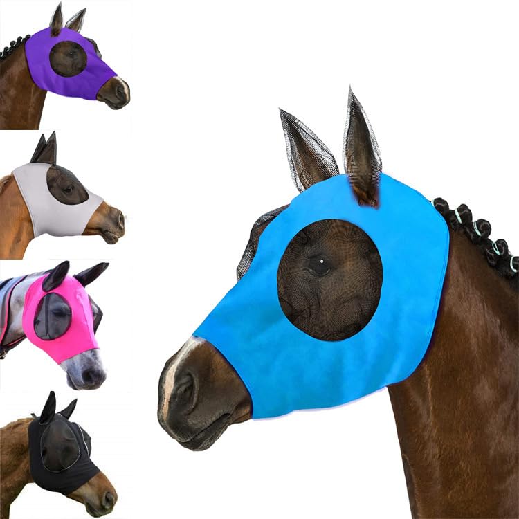 5 Pcs Horse Fly Mask with Ears Protection, Breathable Elastic Fabric Horse Full Face Coverage Mask with Eyes Protection and UV Sunlight Protection for Small Size Mini Horses (5 PCS) 5 PCS