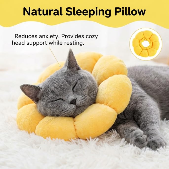 Cat neck brace, lick protection, size S, sunflower design, Elizabethan collar, soft protective collar for cats after surgery, anti-licking, flea protection, adjustable neck protection for small cats