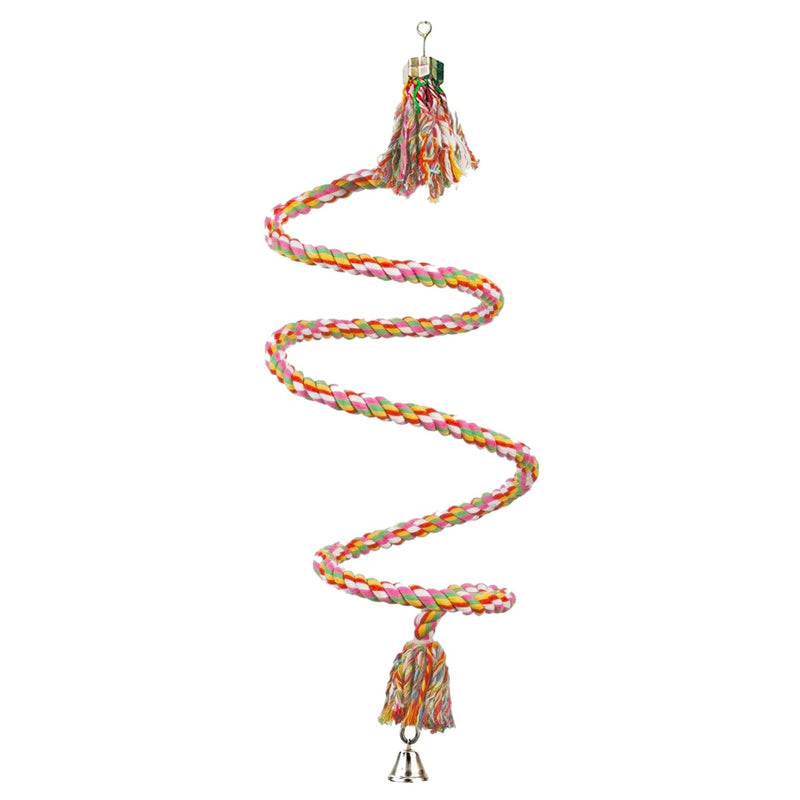 SunGrow Rope Perch for Parrots, 59” Long, Bungee Bird Toy, Brightly Colored Handmade Chew Toy, Spiral Design with Jingling Bell - PawsPlanet Australia