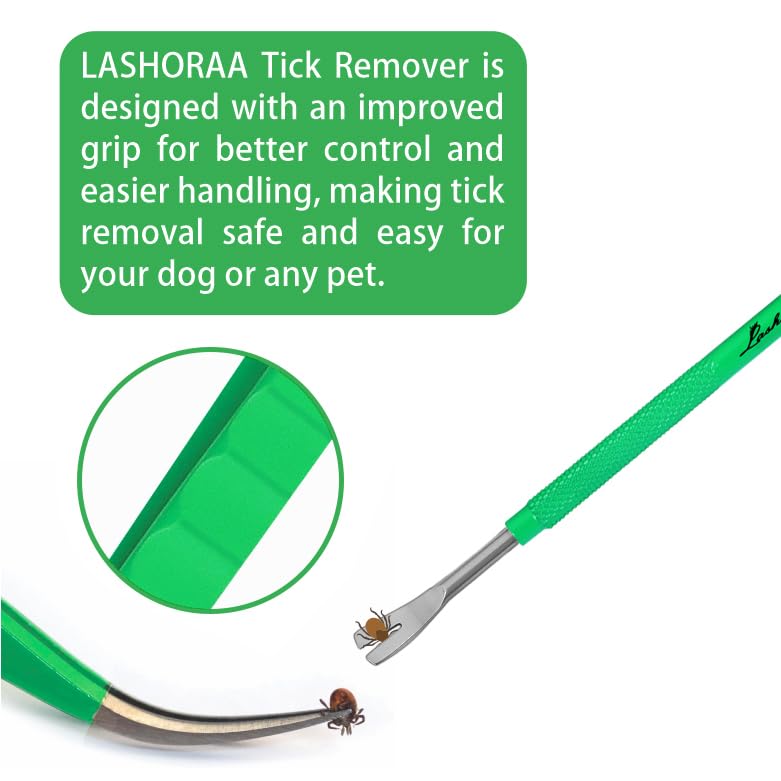 LASHORAA Tick Removal Tool Kit - Stainless Steel Tweezer & Tick Remover for Humans, Dogs, Cats & Other Pets- Dog Tick Remover Tools with Leather Case & Tick Identification Chart- Flea+Tick Removal Kit