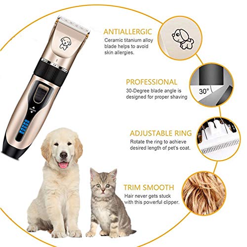 Professional USB Dog Clippers Low Noise Rechargeable Pet Trimmers Cordless Pet Grooming Kit Electric Pet Hair Clippers Dog Shavers with LED Display Nail Kits Replacement Blade - PawsPlanet Australia
