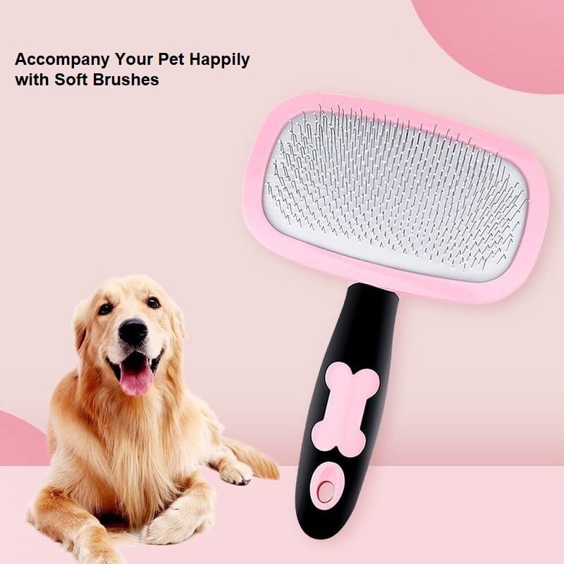 Slicker Brush, PETPAWJOY Dog Brush Gently Cleaning Pin Brush for Shedding Dog Hair Brush for Small Dogs Puppy Yorkie Poodle Rabbits Cats-Large, Pink - PawsPlanet Australia