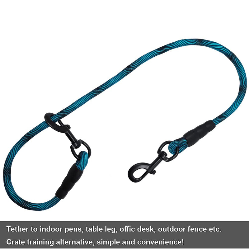 BTINESFUL 3FT Dog Tie Down, Nylon Rope Short Dog Tether Indoor Training Safety Vehicle Tether for Large Medium Strong Puppy Blue Black 3 Foot - PawsPlanet Australia