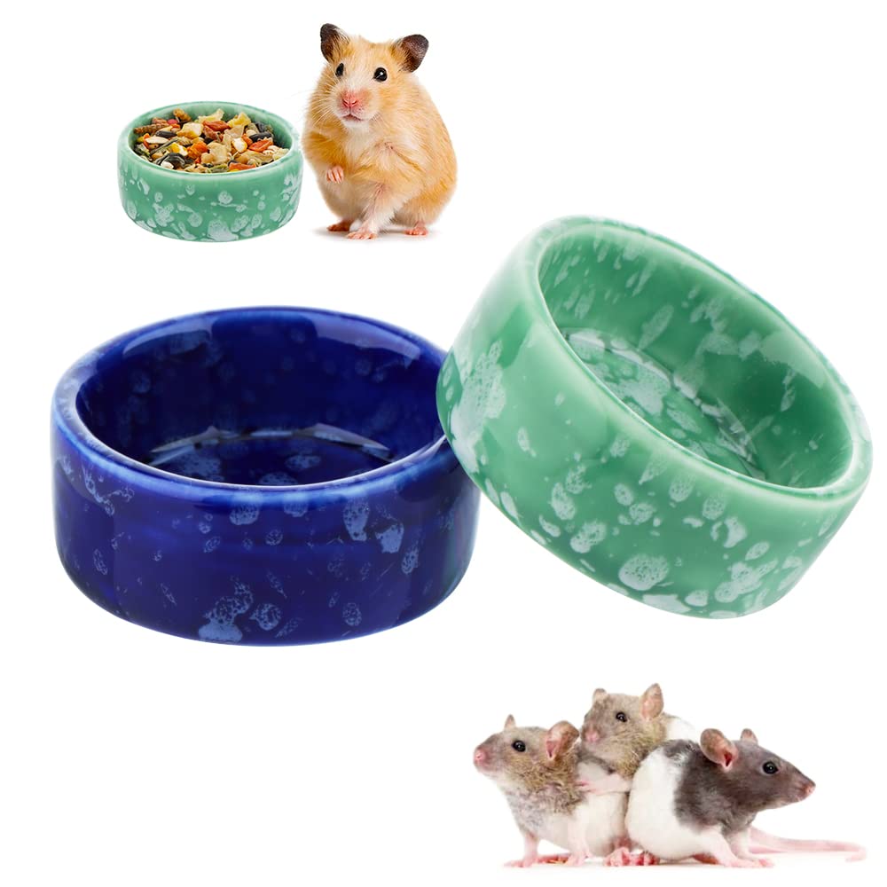 2 Pcs Hamster Ceramic Food Bowl Chew-Resistant Food and Water Dish for Hamster Rat Small Animals (Green and Purple)