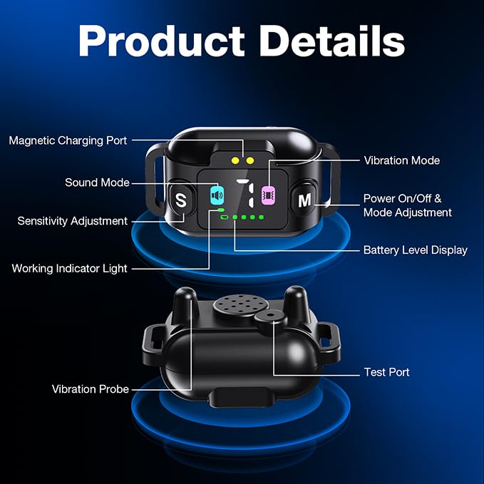 AOZOOM Bark Collar for Large Medium Small Dogs, Rechargeable Dog Bark Collar with Beep & Vibration Mode, Waterproof Anti Bark Collars for Dogs with 7 Sensitivities Black - PawsPlanet Australia