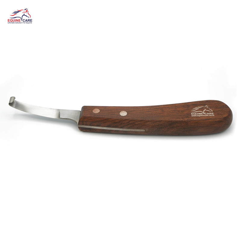 Equine Care Right-Handed Hoof Knife – Razor Sharp Short J2 Steel Blade, Professional Farrier Tool for Horse Hoof Trimming, Goats, Sheep & Livestock | Ergonomic, Rust-Resistant Wooden Handle. Right Handed