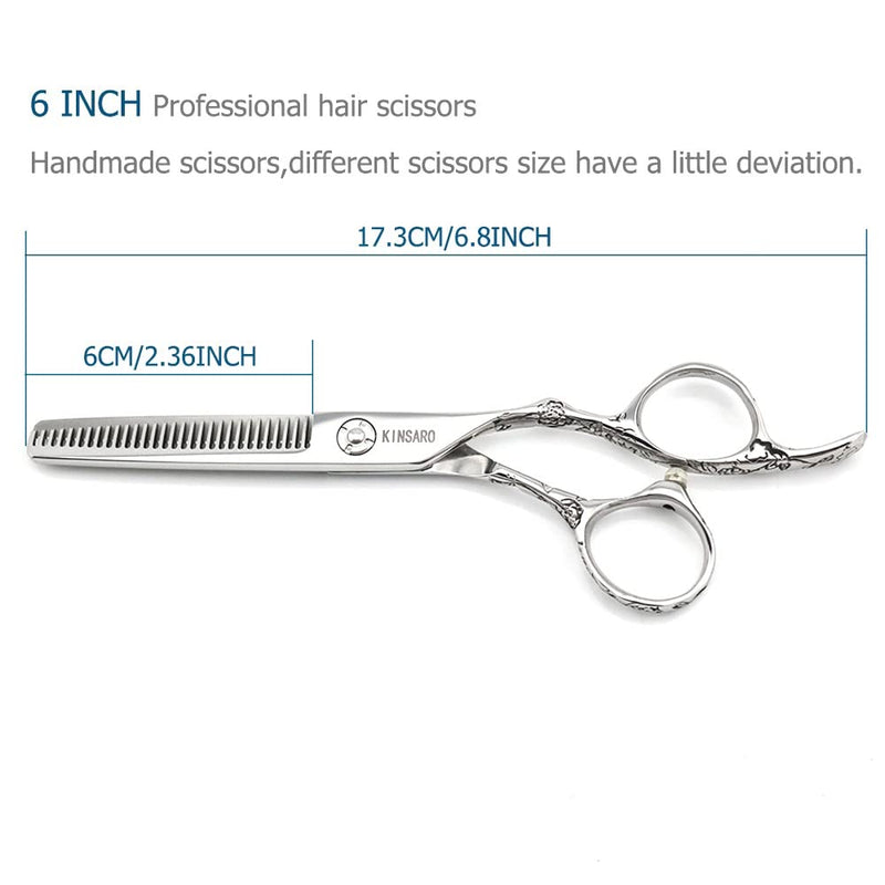 Hair Scissors 6 Inch Professional Barber Hair Thinning Scissors Thinning Shears 440C Barber Shears 30 Teeth Rose handle KINSARO for Hairdresser Barbershop or Home Use 6" Thinning