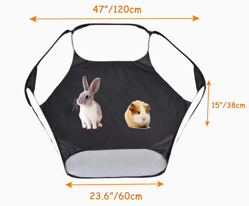 2-Pack Guinea Pig Carrier and Playpen Set - Breathable Pet Playpen Pop Open Outdoor/Indoor Exercise Fence, Portable Small Animal Backpack for Bearded Dragon, Rabbits, Hamster, Chinchillas Black TPU Carrier+Playpen