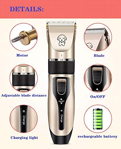 Dog Grooming Kit Pet Shaver Clippers Low Noise Rechargeable Cordless Electric Quiet Hair Clippers Set for Dogs Cats Pet - PawsPlanet Australia