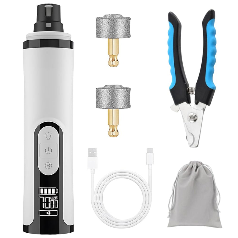 NAVESO Dog Nail Grinders, Dog Caw Grinder with 3 Speed, Dog Claw Clippers, Dog Nail Trimmer with Dual LED Lights and LCD Display, USB Rechargeable LED Pet Nail Grinder for Dogs Cats (2 Heads) - PawsPlanet Australia