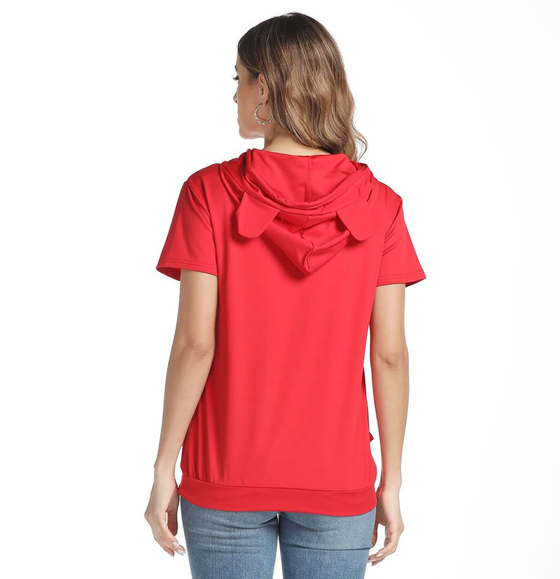 Women Big Pouch Shirt Pet Holder Pocket Top Short Sleeve Solid Color T-Shirt Red, Small-Medium - PawsPlanet Australia