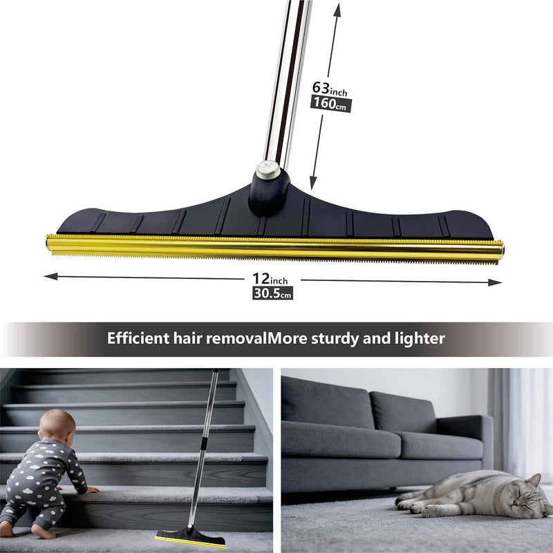 B-Land Carpet Rake for Pet Hair Removal, Reusable Pet Hair Removal Tool Cat Dog Hair Remover with 60” Long Adjustable Handle, Carpet Brush Carpet Scraper Pet Hair Remover Broom Black