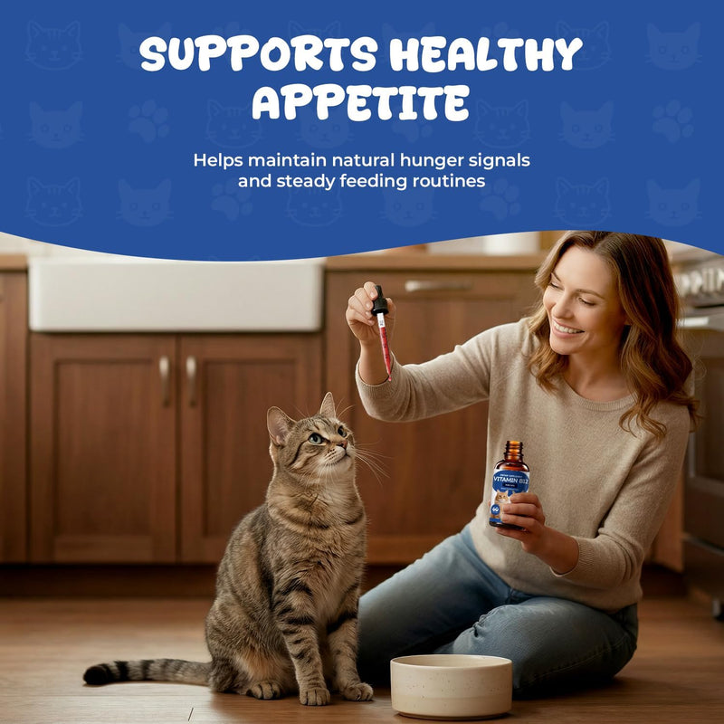 Vitamin B12 for Cats | Methylcobalamin Supplement | Boosts Red Blood Cell Formation, Energy, Nervous System & Appetite, Treats Pancreatitis | 2 fl oz Dropper