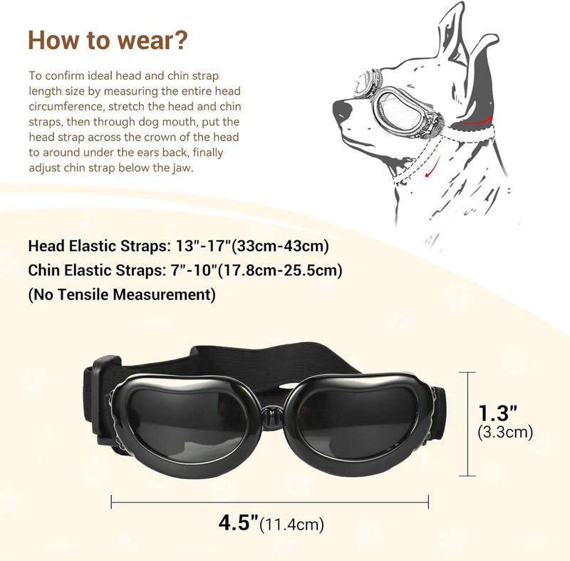 PETLESO Dog Goggles Small Breed, Dog Sunglasses Small Breed Goggles for Small Dogs Riding Driving Black