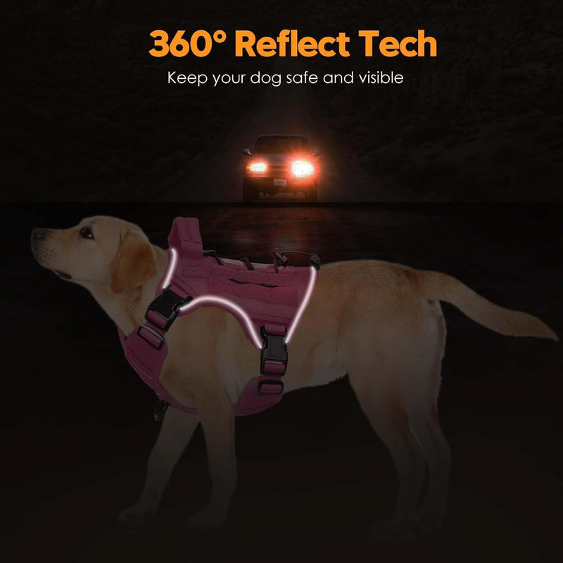 Tactical Dog Harness for Large Dogs,No Pull Military Dog Vest with Handle,Reflective Heavy Duty Pet Harness for Walking Hiking Training Pink L Hot Pink - PawsPlanet Australia