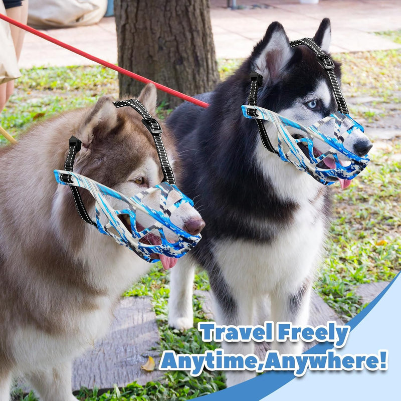 Dog Muzzle to Prevent Biting, Basket Muzzles for Large Medium Small Dogs Allows Panting Drinking Anti Chewing, Perfect for Grooming Trimming Training and Aggressive Reactive Dog (Blue, Size 5) Blue