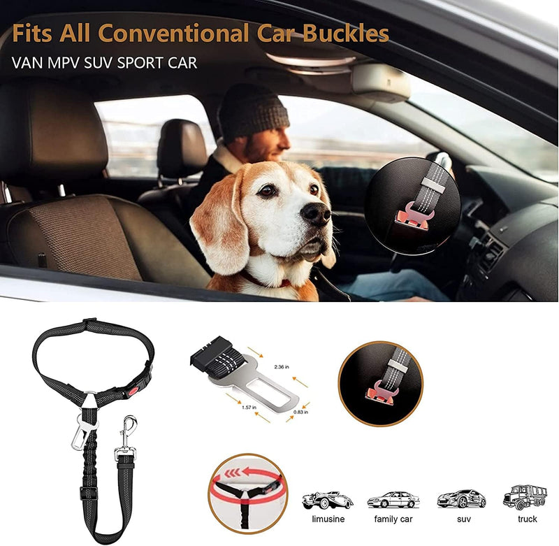 Car Dog Seatbelt Adjustable with Elastic Bungee Headrest Restraint with Elastic Bungee and Reflective Stripe Connect with Dog Harness in Vehicle for Travel Daily Use Dog Car Safety