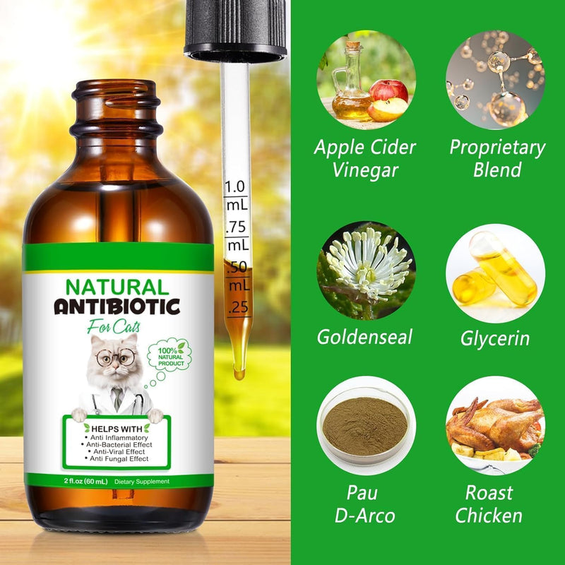 Natural Antibiotics for Cats - Cat Antibiotics - Cat Antibiotic - Pet Antibiotics - Cat Immune Support - Antibiotic for Cats - Cat Multivitamin - Cat UTI Antibiotics