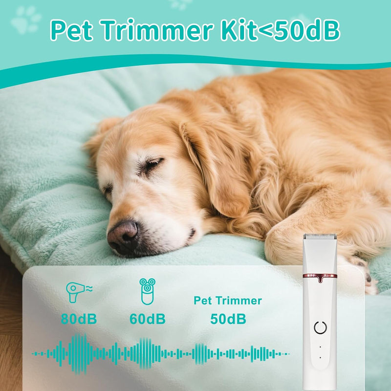 Masagotti Dogs Hair Clippers Grooming Kit with Nail Grinder, 4 in 1 Cordless Electric Trimmer Low Noise USB Rechargeable Pet Clippers for Dogs Cat,Grooming Paws, Eyes, Ears, Face,Matted Hair Dog Hair Clippers Kit