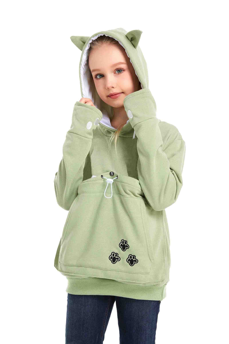 LINYUCHEN Boys Girls Cat Pouch Hoodie - Kitten Puppy Carrier Holder Sweatshirt Long Sleeve Cat Ear Pullover Tops 12-13 Years Green - PawsPlanet Australia