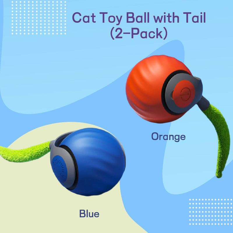 2025 Upgraded Self-Moving Cat Toy Ball with Tail (2-Pack) - Rechargeable Smart Interactive Kitten Toys, 2-Speed Modes, Bite-Resistant Indoor Exercise Toys for Bored Cats (Blue&Orange) - PawsPlanet Australia