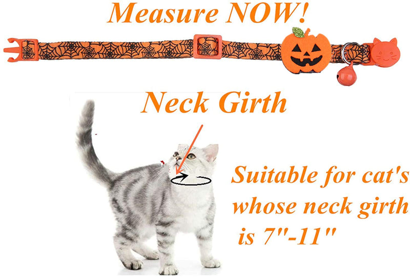 BoomBone 2 Pack Cat Halloween Collar,Kitten Collars for Small Dogs with Bell and Pumpkin Ghost Charm