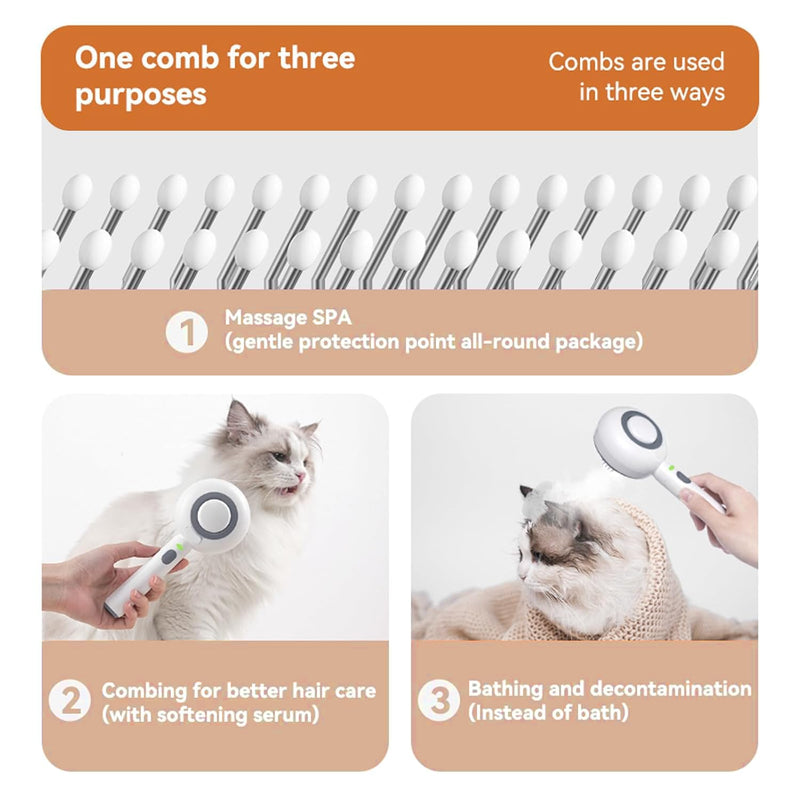 Cat Steam Brush, 3 in 1 Comb for Shedding, One-Click Hair Removal Brush with Steam, 2025 New Spray Pet Grooming Brushes for Dogs and Cats, Self Cleaning, IPX7 Waterproof (Pink) Pink - PawsPlanet Australia