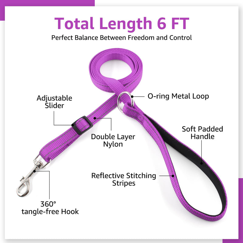 Kuley AirTag Dog Collar and Reflective Leash Set Bundle with Airtag Holder Case,Adjustable Padded Nylon Pet Collar for Small Medium Large Dogs(Purple, Medium) Purple - PawsPlanet Australia