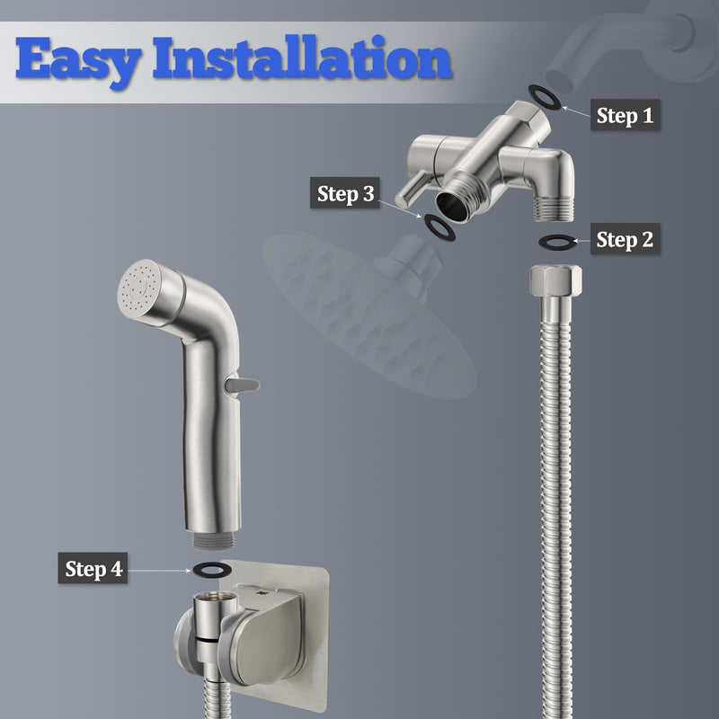 Dog Shower Attachment Metal, YDmeet Pet Shower Attachment for Fast and Clean Pet Bathing and Dog Washing, Brass Shower diverter, Adjustable Pet Shower Sprayer, 8 ft Hose and Shower Holder, Brushed Shower Diverter with Elbow Outlet Design Brushed Nickel - PawsPlanet Australia