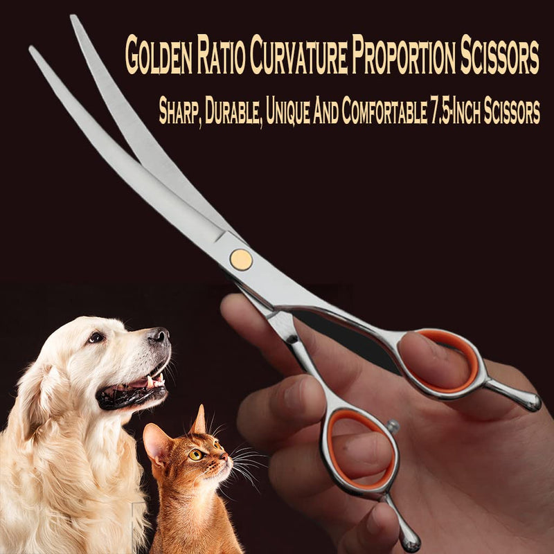 AIRY 7.5-in Professional Dog Grooming Scissors Set - Premium Stainless Steel Scissors Kit Including Straight Cutting, Thinning Shears, Curved Scissors,Comb and Storage Bag,Pet Grooming Kit for Dogs 5IN1 - PawsPlanet Australia