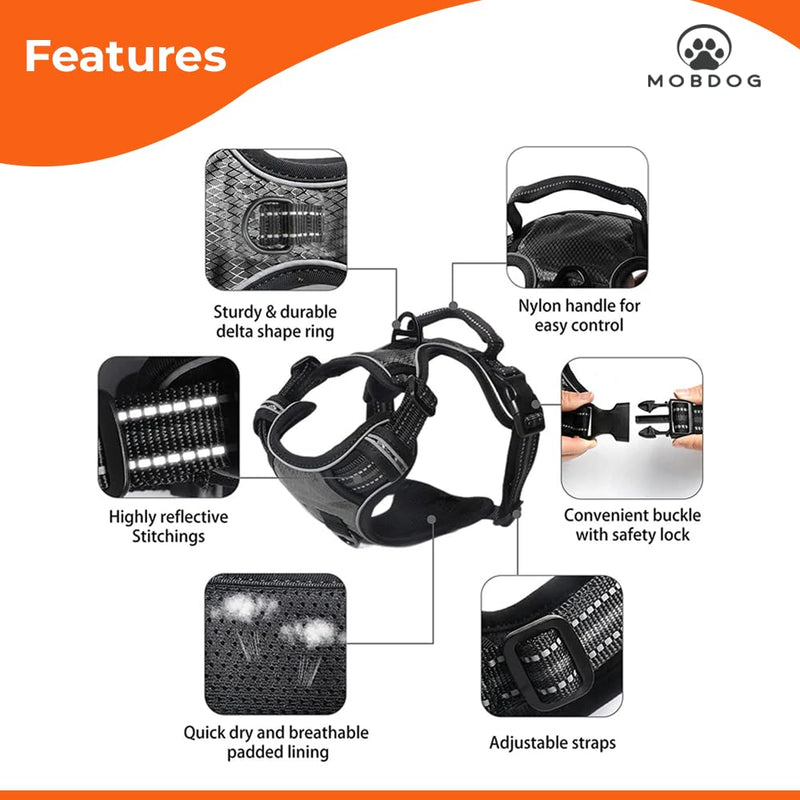 MobDog Dog Harness and Lead Set – No Pull Harness for Puppy with 5 Feet Leash – Reflective Vest with Comfortable Padding for Medium, Small, Large Dogs X-Large Orange - PawsPlanet Australia