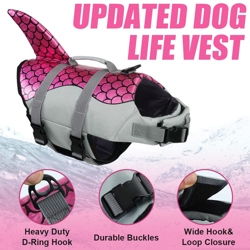 EMUST Dog Life Jacket, Ripstop Dog Lifesaver Vests with Rescue Handle for Small Medium and Large Dogs, Pet Safety Swimsuit Preserver for Swimming Pool Beach Boating (XS,Pink) XS Scales-Pink