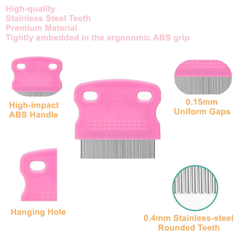5 Pack Flea Lice Comb,Stainless Steel Dog Cat Grooming Combs with Rounded Teeth,Double Sided Professional Pet Tear Stain Remover,Dematting Tool for Small, Ideal for all pet Blue,Pink