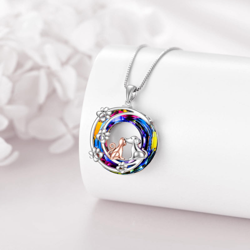 KQF Bee/Snowflake/Penguin/Horse/Cat/Dog Pet Jewelry Necklace for Women Sterling Silver Crystal Pendant Necklace Jewelry Gifts for Girls Girfriend cat and dog necklace - PawsPlanet Australia