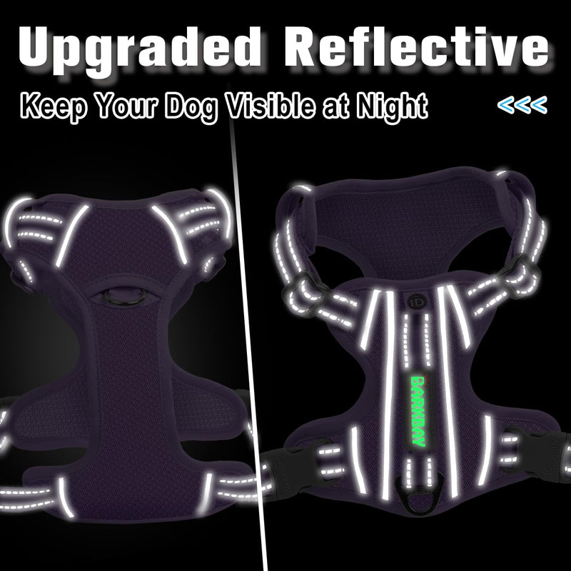 BARKBAY No Pull Dog Harness Front Clip Heavy Duty Reflective Easy Control Handle for Large Dog Walking with ID tag Pocket(Violet Purple,M) Medium(Chest:22-27") Violet Purple