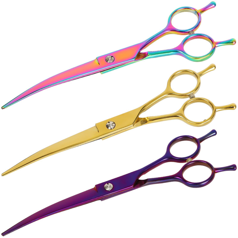 Dog Grooming Scissors Curved Hair Cutting Scissors for Dogs & Cats Made of Premium Stainless Steel (Rainbow) Rainbow - PawsPlanet Australia