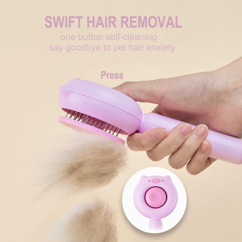 Cat Brush Dog brushes with Release Button for Shedding Grooming, fit for Long or Medium Haired Cats, Lightweight Skin Friendly Pet Brush Hair Removal Comb Brushes for Kitten Pink