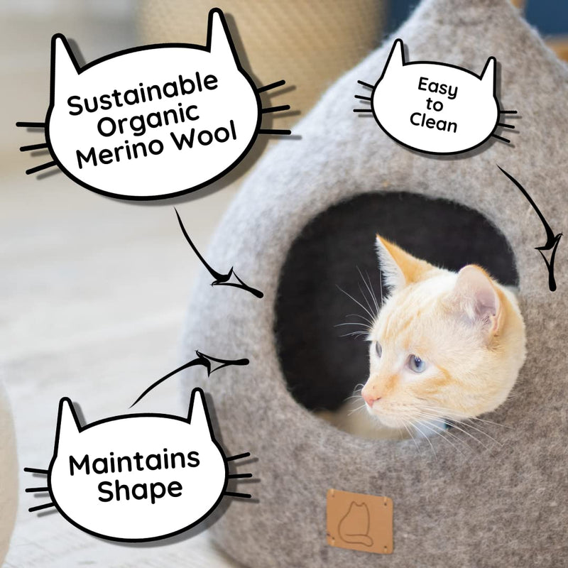 Best Aesthetic Cat Bed - Premium Felted Wool Cat Cave Bed - Cozy Peekaboo Round Cave for Large or Small Cats (Large, Ocean Blue) - PawsPlanet Australia