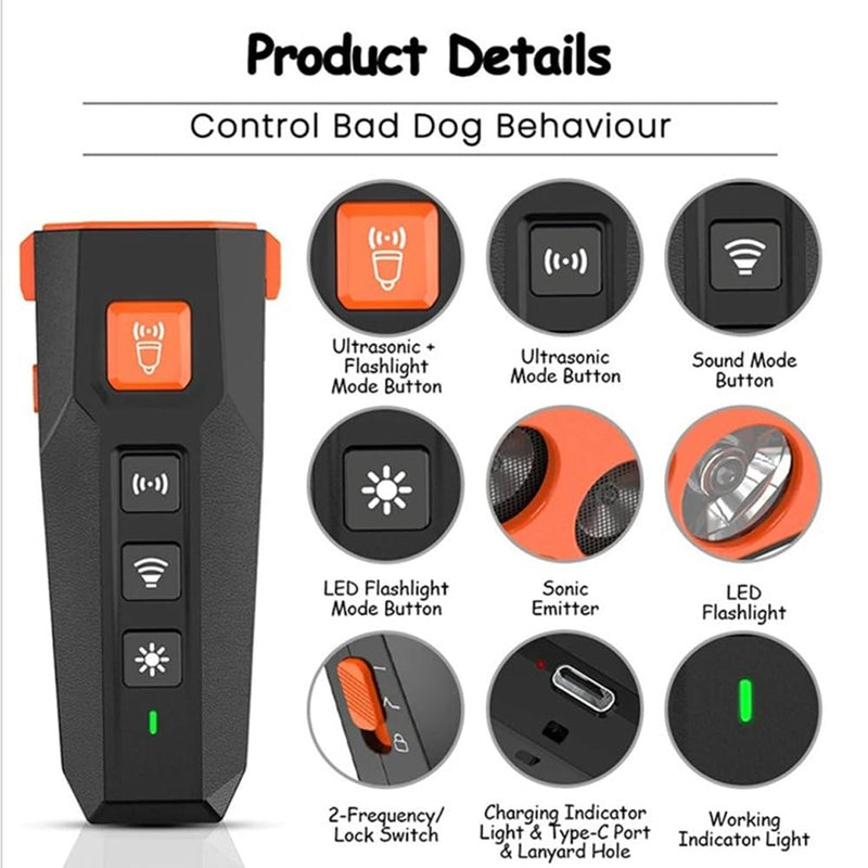 Anti Barking Device, 3X Emitter Power with 3X Stronger Coverage Most Effective Dog Bark Deterrent, Most Effective Training, User-Friendly, Dog Whistle to Stop Barking, Barking Silencer, Rechargeable